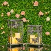Zaer Ltd International Set of 2 Rectangular Glass Butterfly Lanterns in Frosted Silver ZR630608-FSS