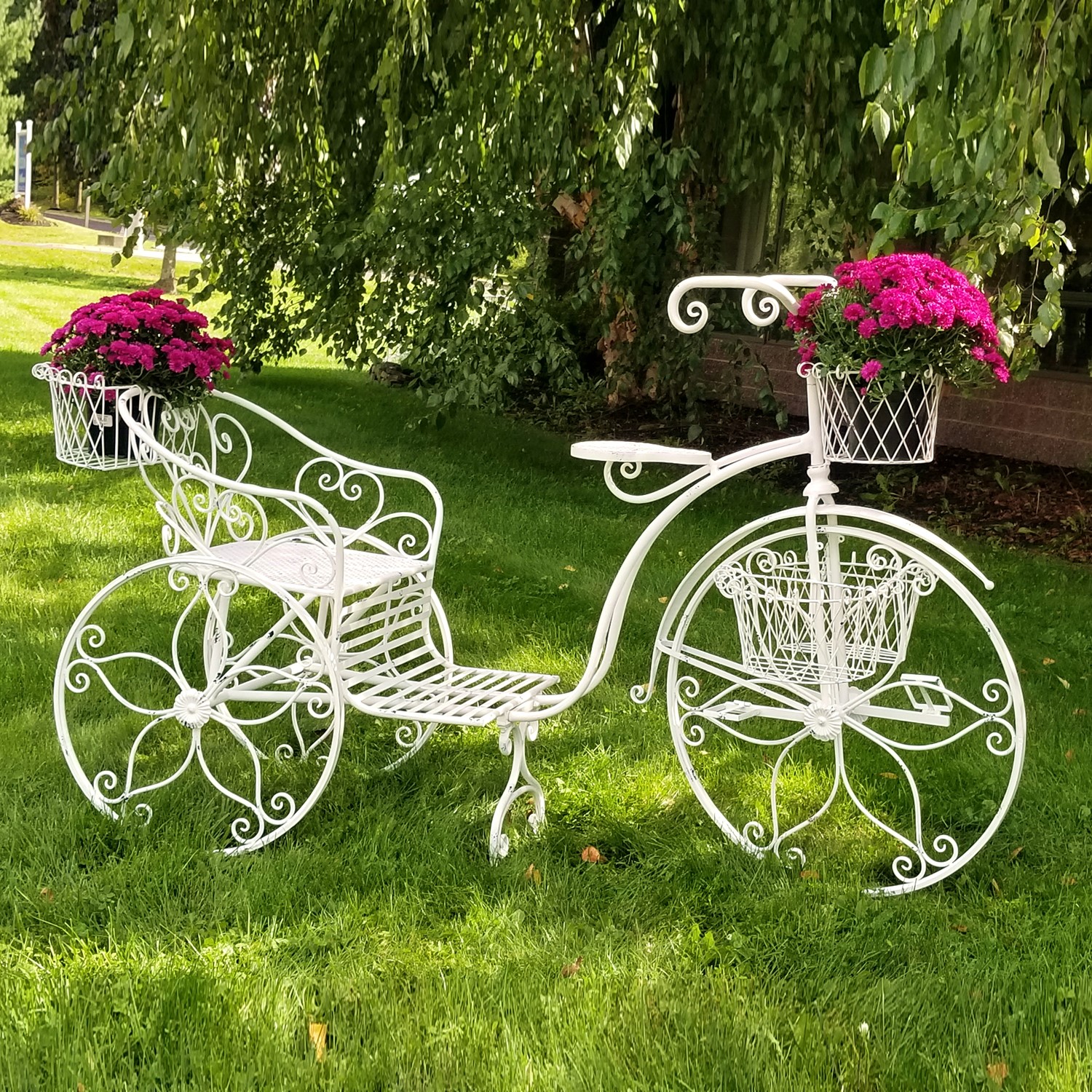 Zaer Ltd International Pre-Order: 50.5" Tall Iron Tricycle Plant Stand with Flower Baskets "Stephania" ZR170735-AW