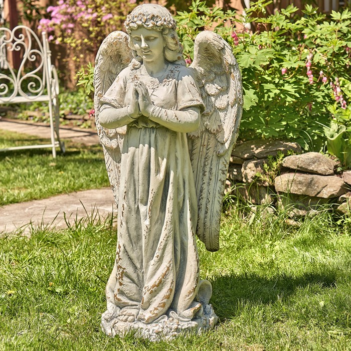 Zaer Ltd International Pre-Order: 36" Tall Praying Magnesium Angel Statue in Antique Grey "Gabriella" ZR252316-GY