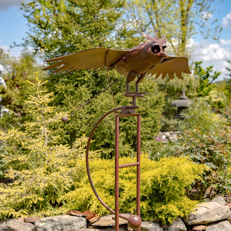 Zaer Ltd International 76" Tall Large Iron Rocking Owl with Moving Wings Garden Stake in Rust "Winslow" ZR156006-RS