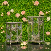 Zaer Ltd International Set of 2 Rectangular Glass Butterfly Lanterns in Frosted Gold ZR630608-FGS View 2