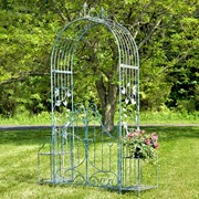 Zaer Ltd International "Stephania" 8ft. Tall Garden Gate Arch with Side Plant Stands in Light Blue ZR180830-LB View 2