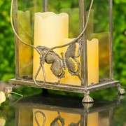 Zaer Ltd International Set of 2 Rectangular Glass Butterfly Lanterns in Frosted Gold ZR630608-FGS View 3