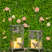 Zaer Ltd International Set of 2 Rectangular Glass Butterfly Lanterns in Frosted Silver ZR630608-FSS View 3