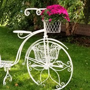 Zaer Ltd International Pre-Order: 50.5" Tall Iron Tricycle Plant Stand with Flower Baskets "Stephania" ZR170735-AW View 3