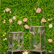 Zaer Ltd International Set of 2 Rectangular Glass Butterfly Lanterns in Frosted Gold ZR630608-FGS View 4