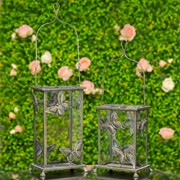 Zaer Ltd International Set of 2 Rectangular Glass Butterfly Lanterns in Frosted Silver ZR630608-FSS View 4