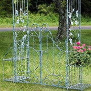 Zaer Ltd International "Stephania" 8ft. Tall Garden Gate Arch with Side Plant Stands in Light Blue ZR180830-LB View 4