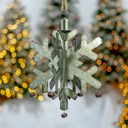 Zaer Ltd International Set of 6 Hanging Galvanized Folding Snowflakes with Bells ZR731170-SET View 4