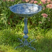 Zaer Ltd International 27" Tall Ornate Pedestal Birdbath with Little Bird Details in Blue ZR160318-BL View 5