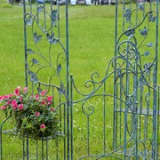 Zaer Ltd International "Stephania" 8ft. Tall Garden Gate Arch with Side Plant Stands in Light Blue ZR180830-LB View 5