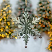 Zaer Ltd International Set of 6 Hanging Galvanized Folding Snowflakes with Bells ZR731170-SET View 5