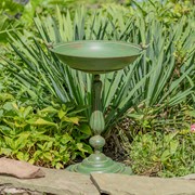 Zaer Ltd International 28.75" Tall Round Pedestal Birdbath with Bird Details in Antique Green ZR181173-GR View 8