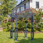 Zaer Ltd. International 13ft. Tall Round Iron Garden Gazebo in Antique Blue "Bella Rosa" ZR633730-BL