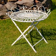 Zaer Ltd. International "Stephania" Victorian-Style Folding Iron Garden Table in Antique White ZR090519-AW