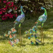 Zaer Ltd. International Set of Two 35" Tall Standing Colorful Iron Peacocks ZR140220-SET