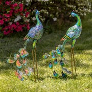 Zaer Ltd. International Pre-Order: Set of 2 35" Tall Standing Colorful Iron Peacocks ZR140220-SET