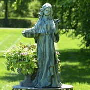 Zaer Ltd International Pre-Order: 38" Tall Standing Girl With Bird MGO Garden Birdbath Statue "Holly" ZR131740-GR
