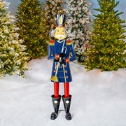 Zaer Ltd International 59" Tall Iron Christmas Blue Nutcracker Holding Trumpet "Harold" ZR131168