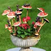 Zaer Ltd International Pre-Order: Set/6 Assorted Funny Ants on Iron Mushroom Garden Stakes "Funny Ants" ZR652404-SET