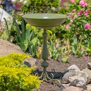 Zaer Ltd. International 27" Tall Ornate Pedestal Birdbath with Little Bird Details in Green ZR160318-GR