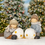 Zaer Ltd. International Set of 2 Tushka Figurines and Snowball Candleholders with Star Cutouts ZR960383