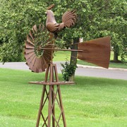 Zaer Ltd International 8ft. Tall Large Iron Windmill Stand with Rooster "Oscar" ZR158195