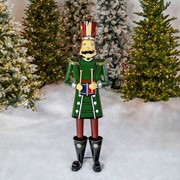 Zaer Ltd International Pre-Order: 59" Tall Iron Christmas Green Nutcracker Holding Drum "Leo" ZR131166