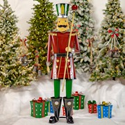 Zaer Ltd International 59" Tall Iron Christmas Burgundy Nutcracker Holding Baton "Henry" ZR131167