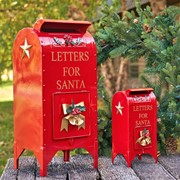Zaer Ltd International Pre-Order: Set/2 Medium & Small Glossy Red Christmas Mailboxes with Gold Details ZR140302-MS