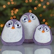 Zaer Ltd International Set of 3 Solar "Rock" Penguins with Light Up Eyes in Purple VA100002-PR