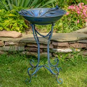 Zaer Ltd International Pre-Order: 31" Tall "Two Birds" Iron Birdbath with Frosted Blue Finish ZR180387-FB
