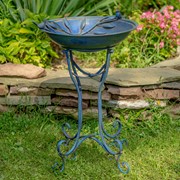 Zaer Ltd International 31in. Tall "Two Birds" Iron Birdbath with Frosted Blue Finish ZR180387-FB