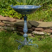 Zaer Ltd International 27" Tall Ornate Pedestal Birdbath with Little Bird Details in Blue ZR160318-BL