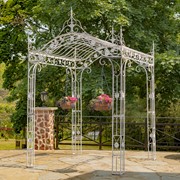 Zaer Ltd International 10.5ft. Tall Rectangular Arched Garden Gazebo in Antique White "Mahekal" ZR180064-AW