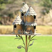 Zaer Ltd International Pre-Order: 76.75"T. Country Style Multi-Home Iron Birdhouse Stake "Pipersville" ZR182433
