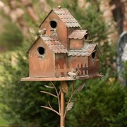 Zaer Ltd International Pre-Order: 73.75"T. Country Style Multi-Home Iron Birdhouse Stake "Doylestown" ZR182432