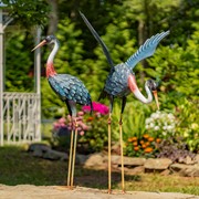 Zaer Ltd International Set of 2 Large Iron Blue Paradise Crane Figurines ZR801003-SET