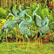 Zaer Ltd International Set of 6 Assorted Style Blue Crane Metal Yard Figurines ZR801808-SET