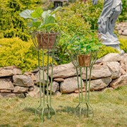 Zaer Ltd International Set of 2 Tall Iron Basket Plant Stands in Antique Green "Stephania" ZR139518-GR