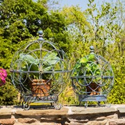 Zaer Ltd. International Set of 2 Assorted Iron Globe Plant Stands in Cobalt Blue "Paris 1968" ZR151119-BL