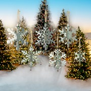 Zaer Ltd International Pre-Order: Set of 6 Hanging Galvanized Folding Snowflakes with Bells ZR731170-SET