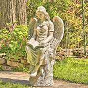 Zaer Ltd International Pre-Order: 46"T Sitting Magnesium Angel Statue Reading Book in Antq. Grey "Dina" ZR232746-GY