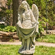 Zaer Ltd International Pre-Order: 37" Tall Magnesium Angel Statue and Birdbath "Muriel" in Antique Grey ZR253037-GY
