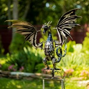 Zaer Ltd International 83.5" Tall Iron Dragon Swing Stake with Tail Up "Sunfyre" ZR191047