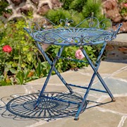 Zaer Ltd. International Pre-Order: "Stephania" Victorian-Style Folding Iron Garden Table in Antique Blue ZR090519-BL
