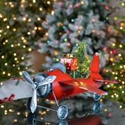 Zaer Ltd International Small Red Airplane with Lighted Christmas Tree and Gifts ZR190160