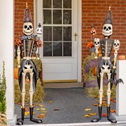 Zaer Ltd International Set of 2 Standing 63.5" Tall Halloween Skeleton Soldiers with Staffs ZR983492-3-SET