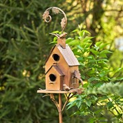 Zaer Ltd International Pre-Order: 75" T. Two Tier Classic Home Copper Finish Birdhouse Stake "Lansdale" ZR193143