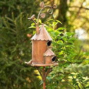 Zaer Ltd International Pre-Order: 75" Tall Two Story Silo Copper Finish Birdhouse Stake "Lancaster" ZR193291